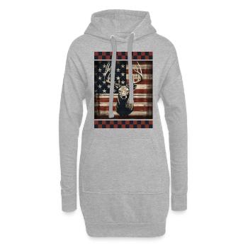 Gealtertes Holz, amerikanische Flagge, Wald-Camouflage-Hirschmarke - Hoodie-Kleid - Grau meliert - Vorne