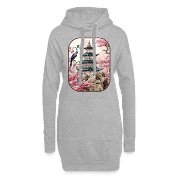 Pagode Paons Grandeur et Grâce T Shirt - Sweat-shirt à capuche long Femme - gris chiné - Devant