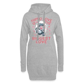Chemise de la Saint-Valentin, Hippopotame L’amour est le plus grand - Sweat-shirt à capuche long Femme - gris chiné - Devant