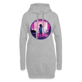 Static TV Anime Boy Vaporwave Pink Blue Gradient - Hoodie Dress - heather grey - Front