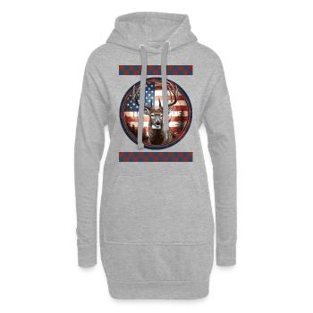 Fisheye-Linse Amerikanische Flagge Feuer Tarnung Dynamischer Hirsch - Hoodie-Kleid - Grau meliert - Vorne