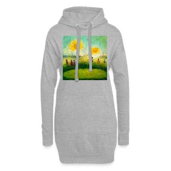 Fröhliche Kinder Spielen auf der Wiese gemalt - Hoodie-Kleid - Grau meliert - Vorne