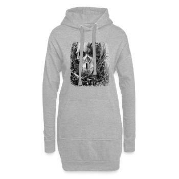 Crâne fantastique en noir et blanc - Sweat-shirt à capuche long Femme - gris chiné - Devant