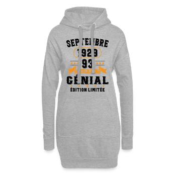 93 Ans Anniversaire Vintage Né(e) Septembre 1929 - Sweat-shirt à capuche long Femme - gris chiné - Devant