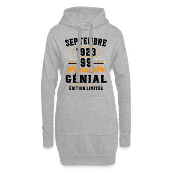 99 Ans Anniversaire Vintage Né(e) Septembre 1923 - Sweat-shirt à capuche long Femme - gris chiné - Devant