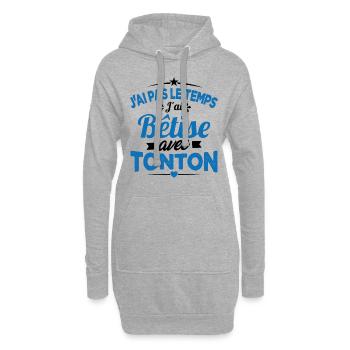 J'ai pas le temps j'ai bêtise avec tonton Cadeau - Sweat-shirt à capuche long Femme - gris chiné - Devant