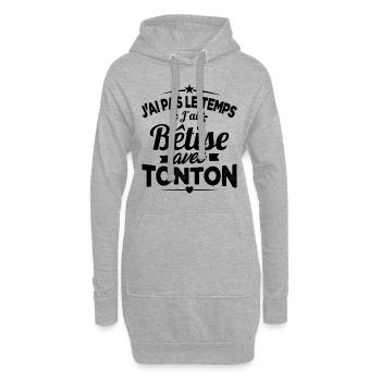J'ai pas le temps j'ai bêtise avec tonton Cadeau - Sweat-shirt à capuche long Femme - gris chiné - Devant