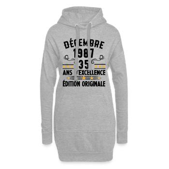 35 Ans Anniversaire Vintage Né(e) en Décembre 1987 - Sweat-shirt à capuche long Femme - gris chiné - Devant