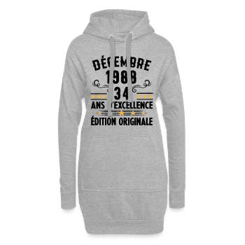 34 Ans Anniversaire Vintage Né(e) en Décembre 1988 - Sweat-shirt à capuche long Femme - gris chiné - Devant
