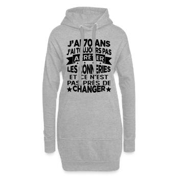 j'ai 70 ans j'ai toujour pas arrêter les conneries - Sweat-shirt à capuche long Femme - gris chiné - Devant