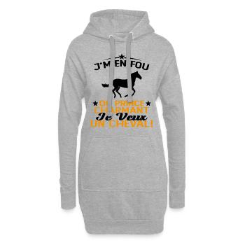 J'm'en Fou Du Prince Charmant Je Veux Un Cheval - Sweat-shirt à capuche long Femme - gris chiné - Devant