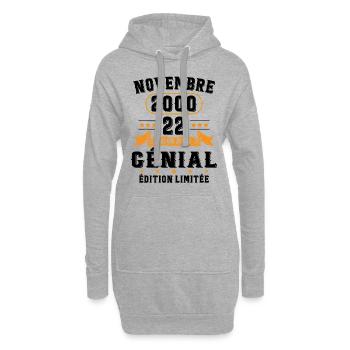 22 Ans Anniversaire Vintage Né(e) en Novembre 2000 - Sweat-shirt à capuche long Femme - gris chiné - Devant