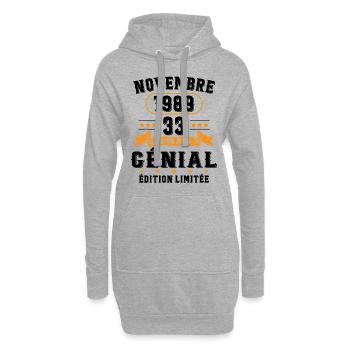 33 Ans Anniversaire Vintage Né(e) en Novembre 1989 - Sweat-shirt à capuche long Femme - gris chiné - Devant