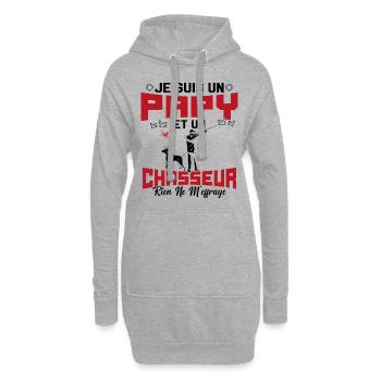 Papy et Chasseur Humour Cadeau - Sweat-shirt à capuche long Femme - gris chiné - Devant