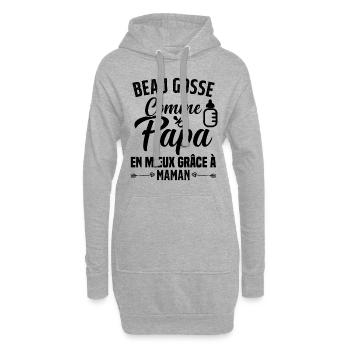 Beau Gosse Comme Papa Cadeau Maman Body Enceinte - Sweat-shirt à capuche long Femme - gris chiné - Devant