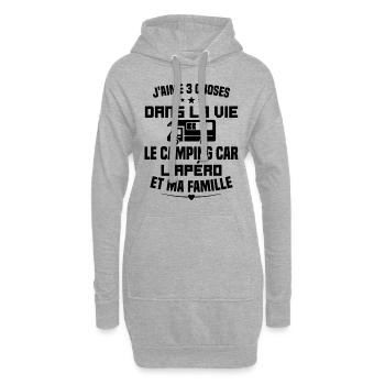 le camping car l'apéro et ma famille Humour Cadeau - Sweat-shirt à capuche long Femme - gris chiné - Devant