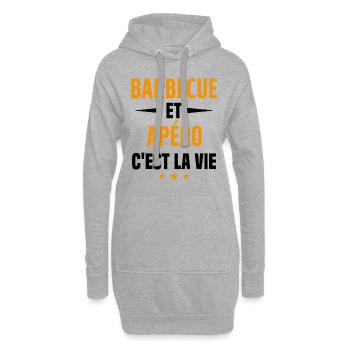 Barbecue et apéro c'est la vie vacances d'été - Sweat-shirt à capuche long Femme - gris chiné - Devant