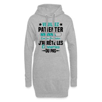 J'arrête les conneries humour - Sweat-shirt à capuche long Femme - gris chiné - Devant