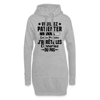 J'arrête les conneries humour - Sweat-shirt à capuche long Femme - gris chiné - Devant