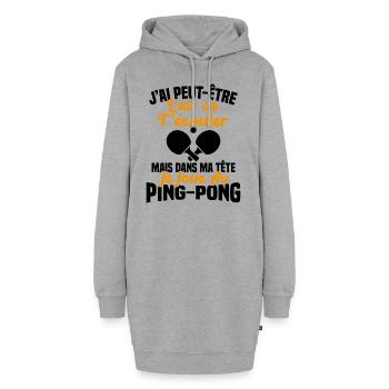 Dans ma tête je joue au ping pong Cadeau Humour - Sweat-shirt à capuche long Femme - gris chiné - Devant