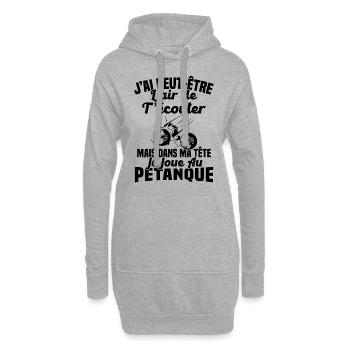 Dans ma tête je joue au Pétanque Cadeau Humour - Sweat-shirt à capuche long Femme - gris chiné - Devant