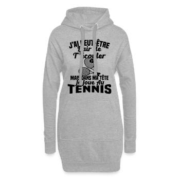 Dans matête je joue au Tennis Cadeau Humour Tennis - Sweat-shirt à capuche long Femme - gris chiné - Devant