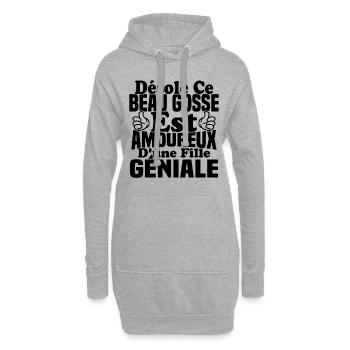 Beau gosse est amoureux d'une fille géniale - Sweat-shirt à capuche long Femme - gris chiné - Devant