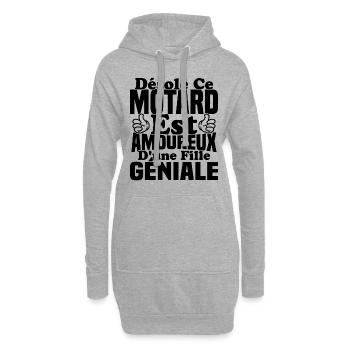 Motard est amoureux d'une fille géniale - Sweat-shirt à capuche long Femme - gris chiné - Devant
