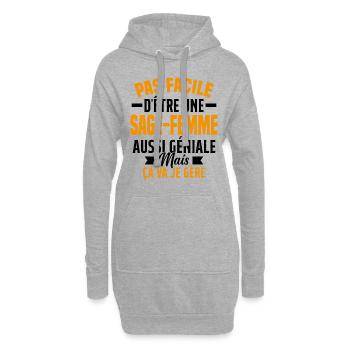 sage-femme et géniale mais ça va je gère - Sweat-shirt à capuche long Femme - gris chiné - Devant