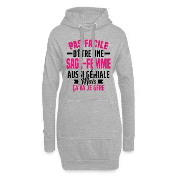 sage-femme et géniale mais ça va je gère - Sweat-shirt à capuche long Femme - gris chiné - Devant