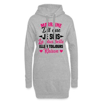 marraine dit que je suis la plus belle cadeau - Sweat-shirt à capuche long Femme - gris chiné - Devant