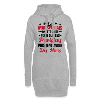 Les marseillais ont été créés pour les parisiens - Sweat-shirt à capuche long Femme - gris chiné - Devant