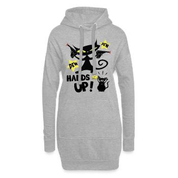 Pew Pew Hands Up, Chat'sseur de Souris - Funny Cat - Sweat-shirt à capuche long Femme - gris chiné - Devant