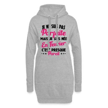 Pas parfaite mais je suis née en Février Cadeau - Sweat-shirt à capuche long Femme - gris chiné - Devant