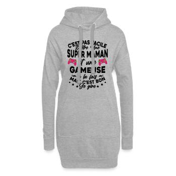 Super Maman Gameuse Humour Gamer Cadeau - Sweat-shirt à capuche long Femme - gris chiné - Devant