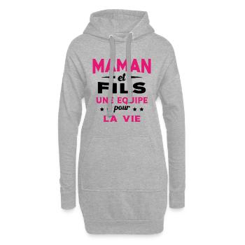 Maman et Fils une equipe Cadeau Fête Des Mères - Sweat-shirt à capuche long Femme - gris chiné - Devant