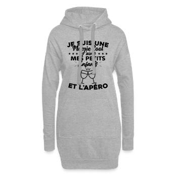 Mamie J'aime Mes Petits Enfants et l'apéro Humour - Sweat-shirt à capuche long Femme - gris chiné - Devant
