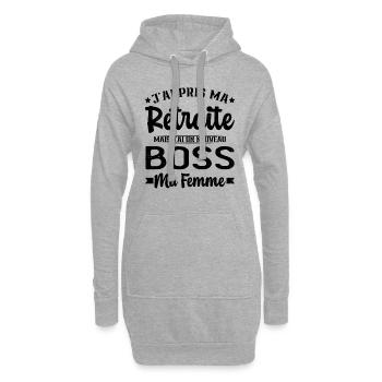 Nouveau Boss Ma Femme Humour Cadeau Retraite - Sweat-shirt à capuche long Femme - gris chiné - Devant