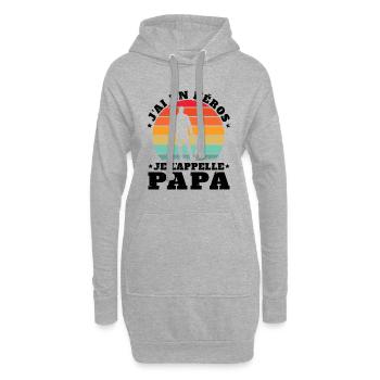 J'ai Un Héros Je L'appelle Papa Cadeau Pére - Sweat-shirt à capuche long Femme - gris chiné - Devant