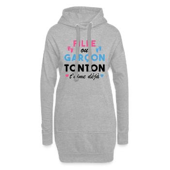Fille ou Garçon Annonce Bébé Tonton T'aime Déjà - Sweat-shirt à capuche long Femme - gris chiné - Devant