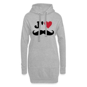 J'aime la moustache Saint Valentin Mari Papa Amour - Sweat-shirt à capuche long Femme - gris chiné - Devant