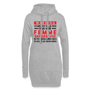 Cadeau Humour couple homme, Femme jalouse danger - Sweat-shirt à capuche long Femme - gris chiné - Devant