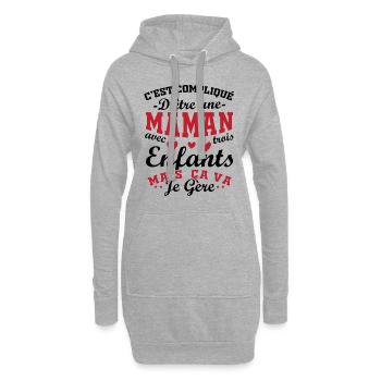 C est compliqué d être une Maman avec 3 Enfants - Sweat-shirt à capuche long Femme - gris chiné - Devant