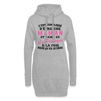 Maman et pétanque - Sweat-shirt à capuche long Femme - gris chiné - Devant