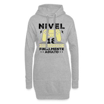 Level 18 freigeschaltet 18. Geburtstag - Hoodie-Kleid - Grau meliert - Vorne