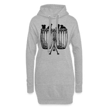 Conga avec des chiens Conga Musicien Chiens mignons sur Conga - Sweat-shirt à capuche long Femme - gris chiné - Devant