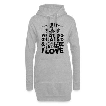 Bras de fer chats café c’est ce que j’aime - ar - Sweat-shirt à capuche long Femme - gris chiné - Devant