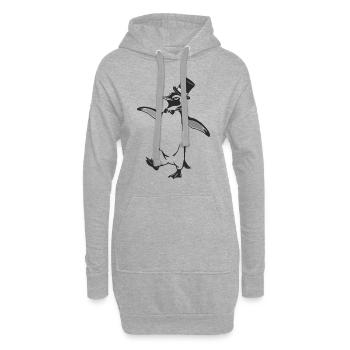 Pingouin élégant avec chapeau haut de forme et nœud papillon - Sweat-shirt à capuche long Femme - gris chiné - Devant