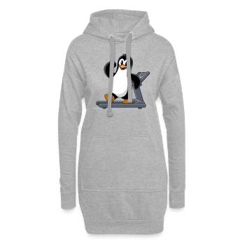 Lustiger Pinguin auf Laufband Cartoon Illustration - Hoodie-Kleid - Grau meliert - Vorne