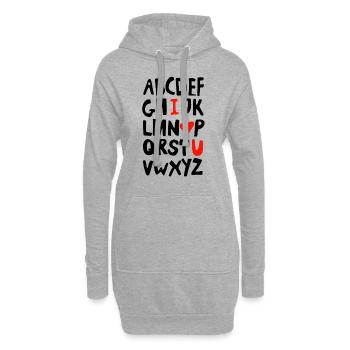 I love you - Ich liebe Dich - Alphabet - ABC - Hoodie-Kleid - Grau meliert - Vorne